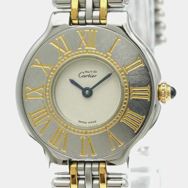 Pre Owned Cartier Silver Gold Plated Stainless Steel Must Quartz Women's Wristwatch 28 mm