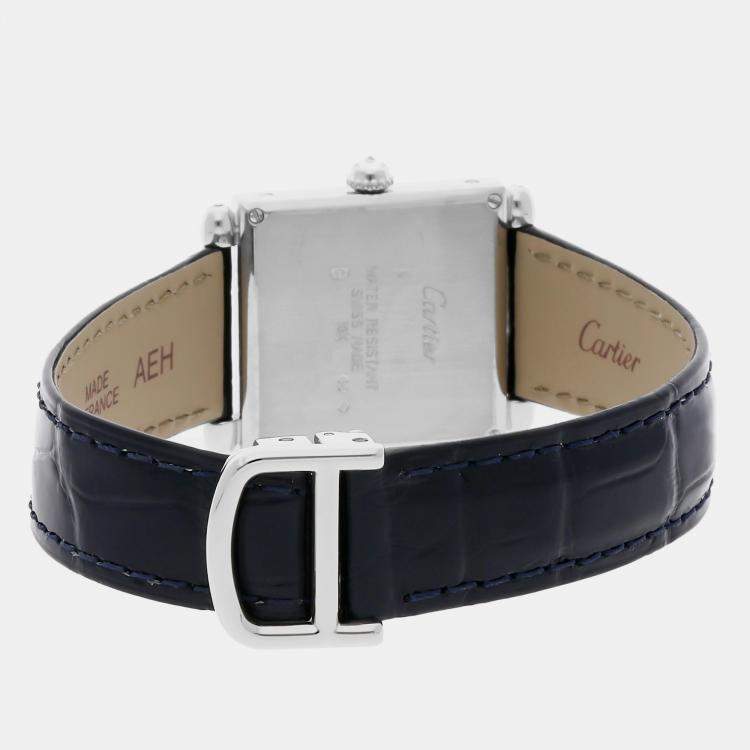 Pre Owned Cartier Silver 18k White Gold Tank Obus WB800451 Quartz Women's Wristwatch 24 mm