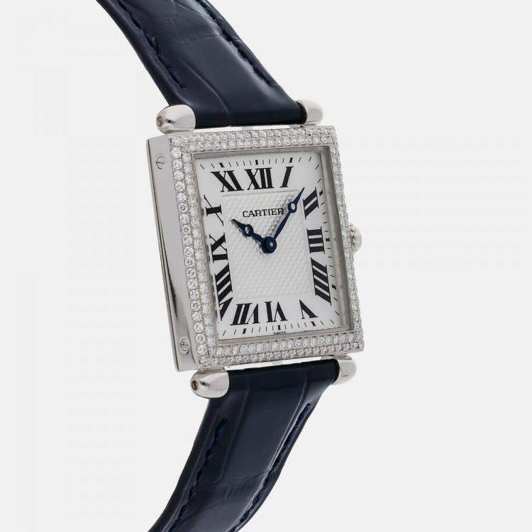 Pre Owned Cartier Silver 18k White Gold Tank Obus WB800451 Quartz Women's Wristwatch 24 mm