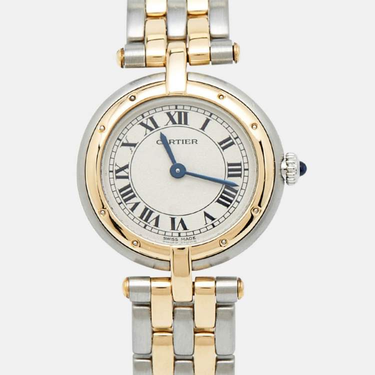 مملوكة مسبقًا Cartier Silver 18K Yellow Gold And Stainless Steel Panthère Cougar 1057920 Women's Wristwatch 24 mm