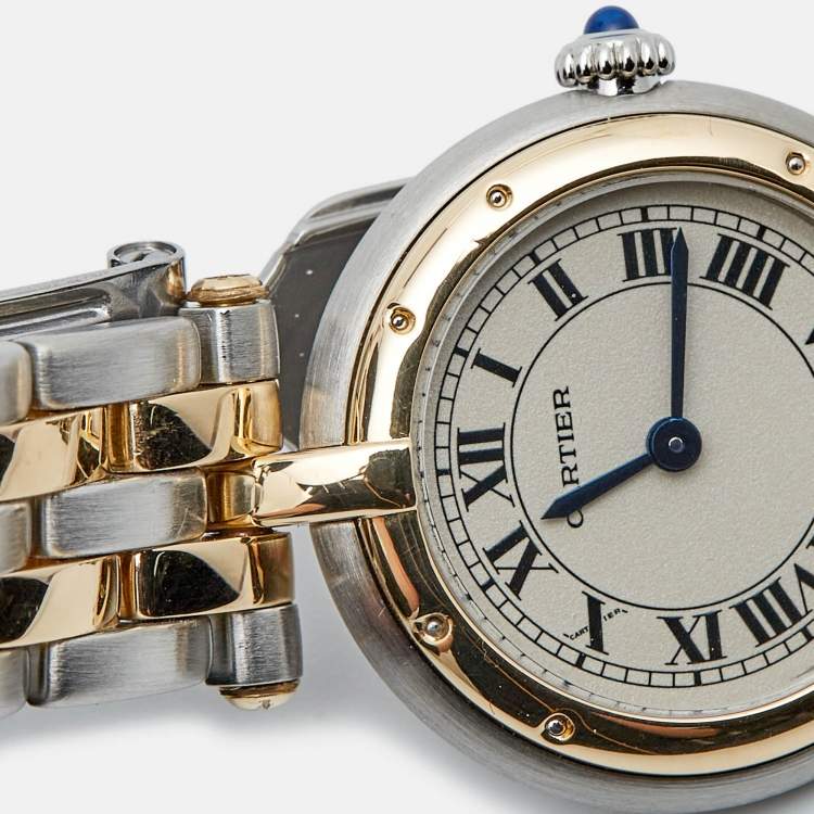 مملوكة مسبقًا Cartier Silver 18K Yellow Gold And Stainless Steel Panthère Cougar 1057920 Women's Wristwatch 24 mm