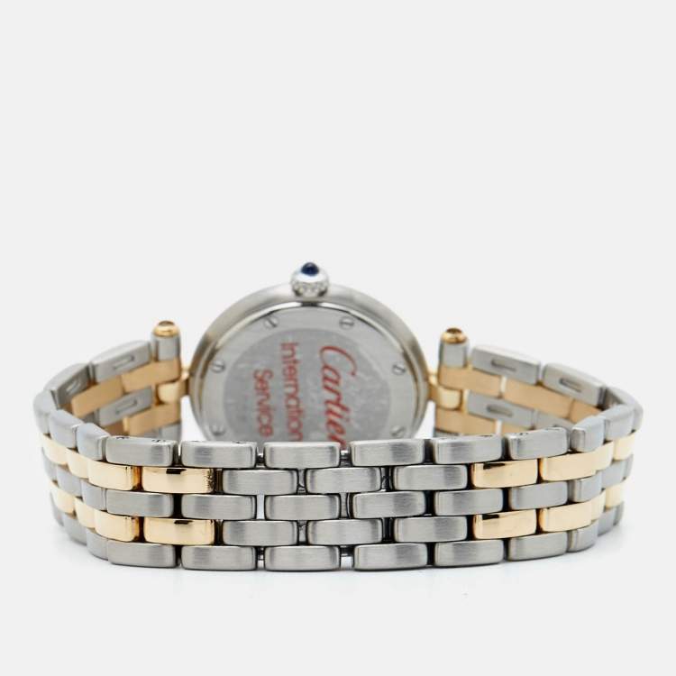 مملوكة مسبقًا Cartier Silver 18K Yellow Gold And Stainless Steel Panthère Cougar 1057920 Women's Wristwatch 24 mm