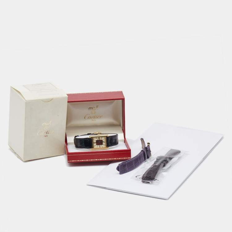 مملوكة مسبقًا Cartier Yellow Gold Plated Vermeil Alligator Leather Must De Cartier Tank 1316 Women's Wristwatch 20.50 mm