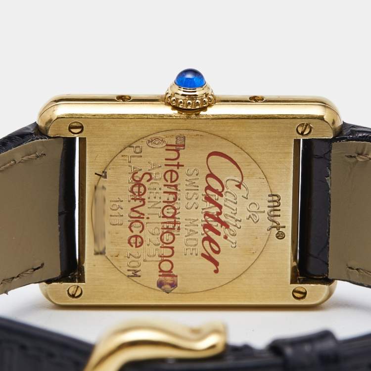 مملوكة مسبقًا Cartier Yellow Gold Plated Vermeil Alligator Leather Must De Cartier Tank 1316 Women's Wristwatch 20.50 mm