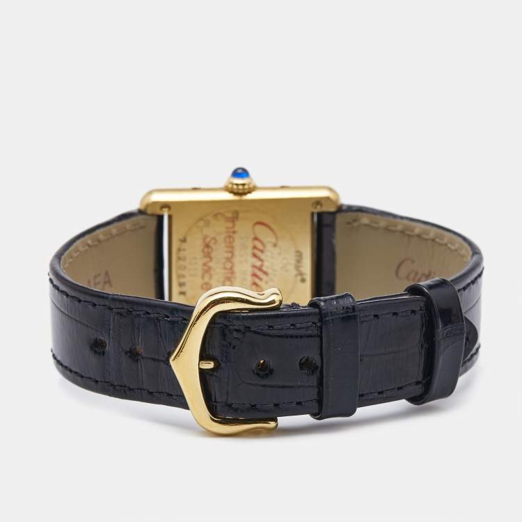 مملوكة مسبقًا Cartier Yellow Gold Plated Vermeil Alligator Leather Must De Cartier Tank 1316 Women's Wristwatch 20.50 mm