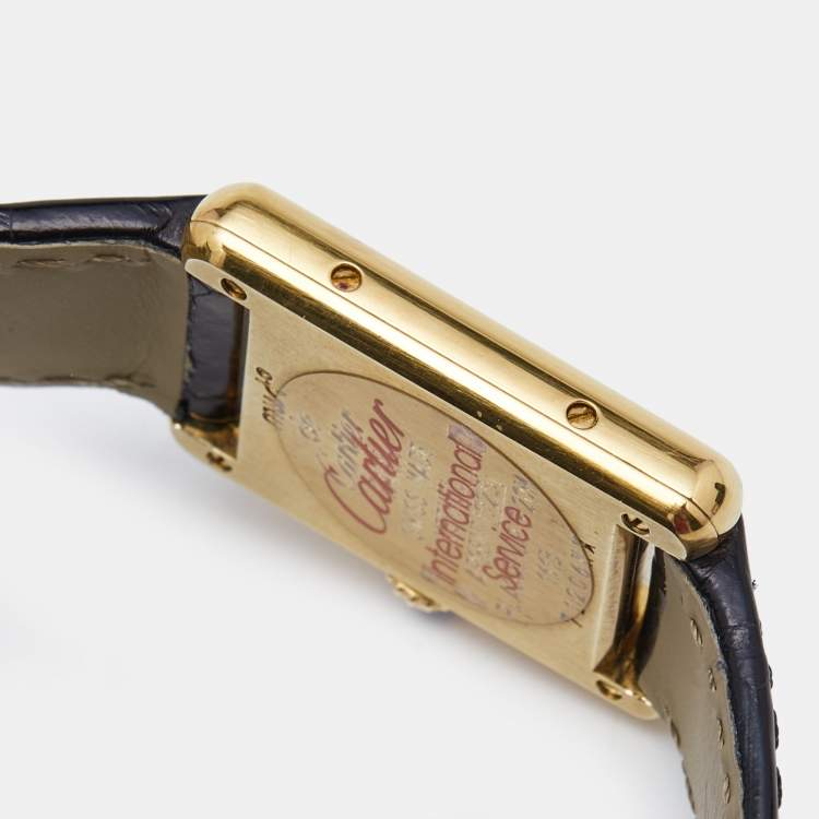 مملوكة مسبقًا Cartier Yellow Gold Plated Vermeil Alligator Leather Must De Cartier Tank 1316 Women's Wristwatch 20.50 mm