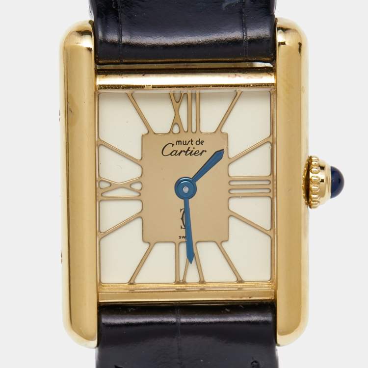 مملوكة مسبقًا Cartier Yellow Gold Plated Vermeil Alligator Leather Must De Cartier Tank 1316 Women's Wristwatch 20.50 mm