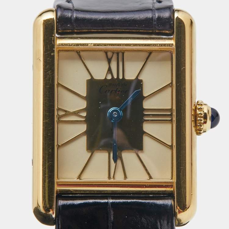 مملوكة مسبقًا Cartier Yellow Gold Plated Vermeil Alligator Leather Must De Cartier Tank 1316 Women's Wristwatch 20.50 mm
