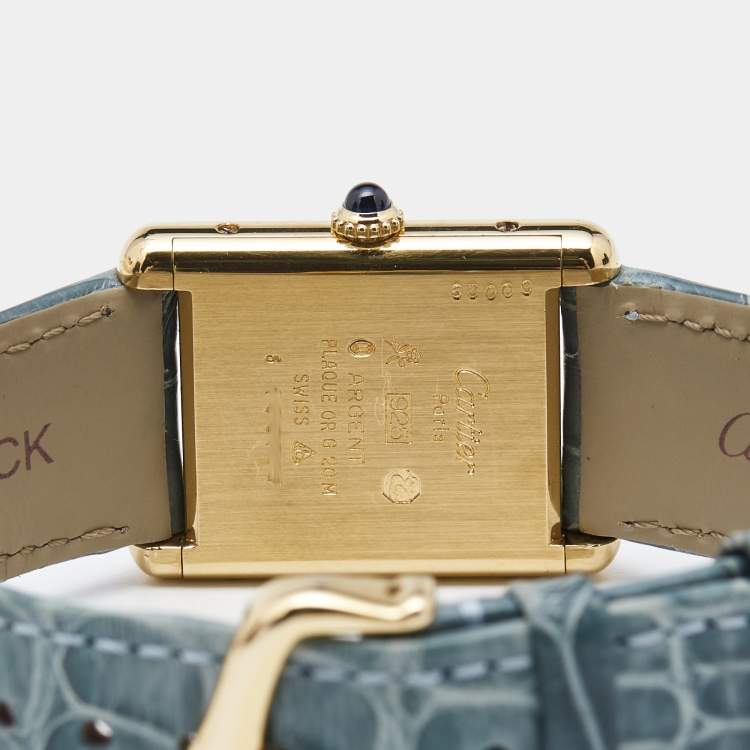 Pre Owned Cartier Yellow Vermeil Alligator Leather Must De Cartier Tank 60029 Women's Wristwatch 24 mm