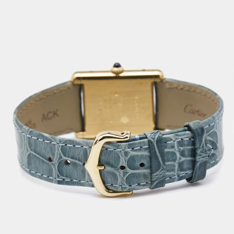 Pre Owned Cartier Yellow Vermeil Alligator Leather Must De Cartier Tank 60029 Women's Wristwatch 24 mm