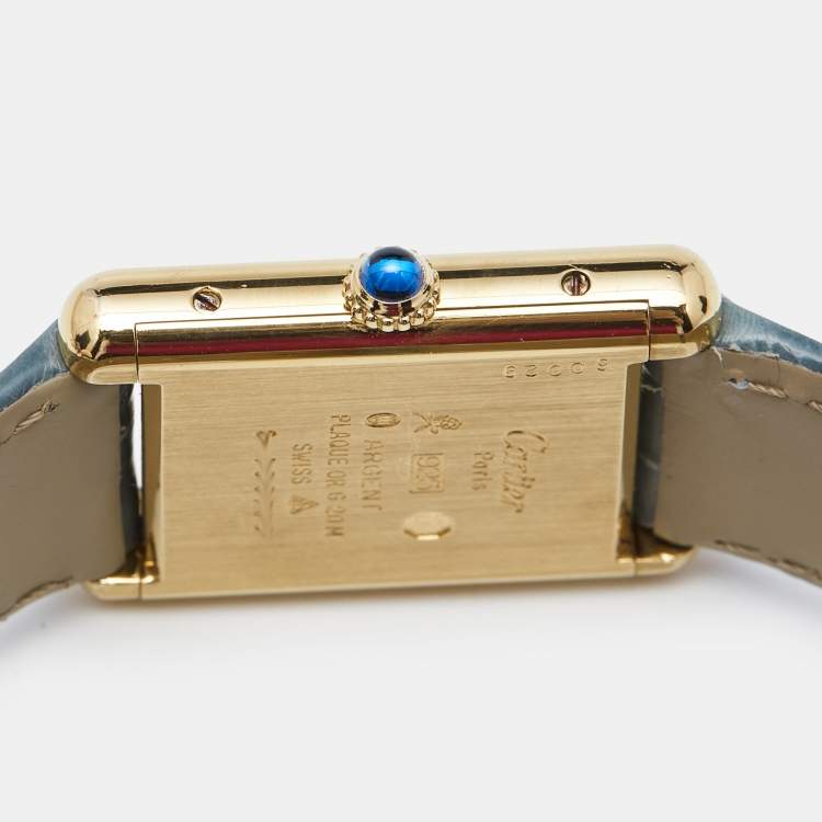 Pre Owned Cartier Yellow Vermeil Alligator Leather Must De Cartier Tank 60029 Women's Wristwatch 24 mm