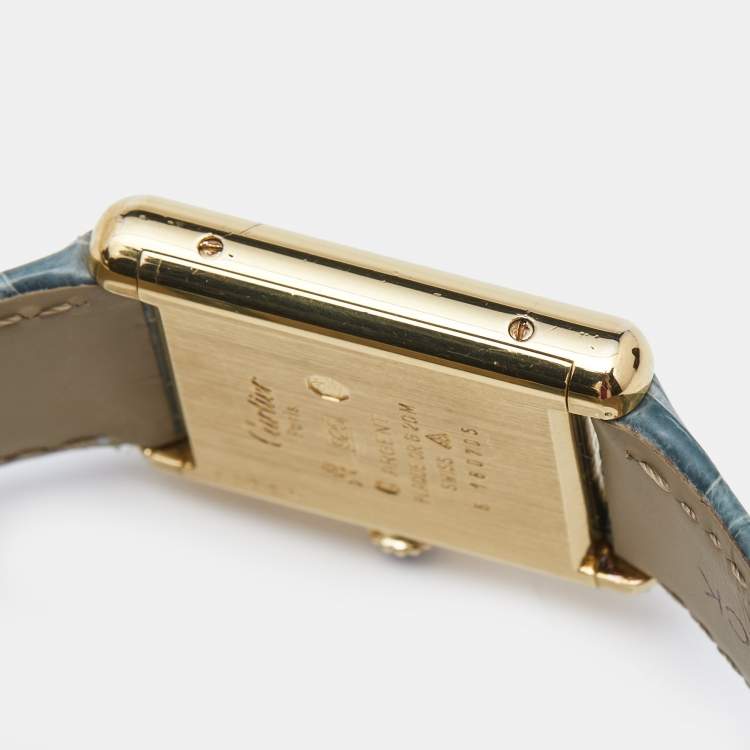 Pre Owned Cartier Yellow Vermeil Alligator Leather Must De Cartier Tank 60029 Women's Wristwatch 24 mm