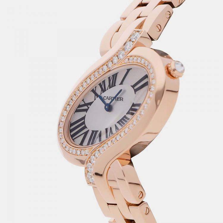 Pre Owned Cartier Silver 18k Rose Gold Delices WG800006 Quartz Women's Wristwatch 38 mm