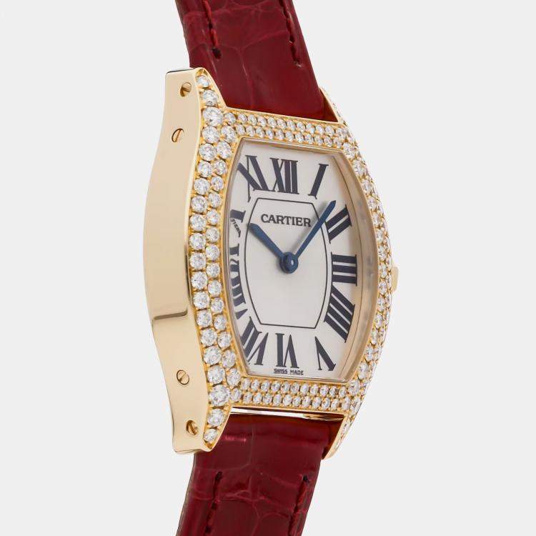 Pre Owned Cartier Silver 18k Yellow Gold Tortue WA504831 Manual Winding Women's Wristwatch 28 mm