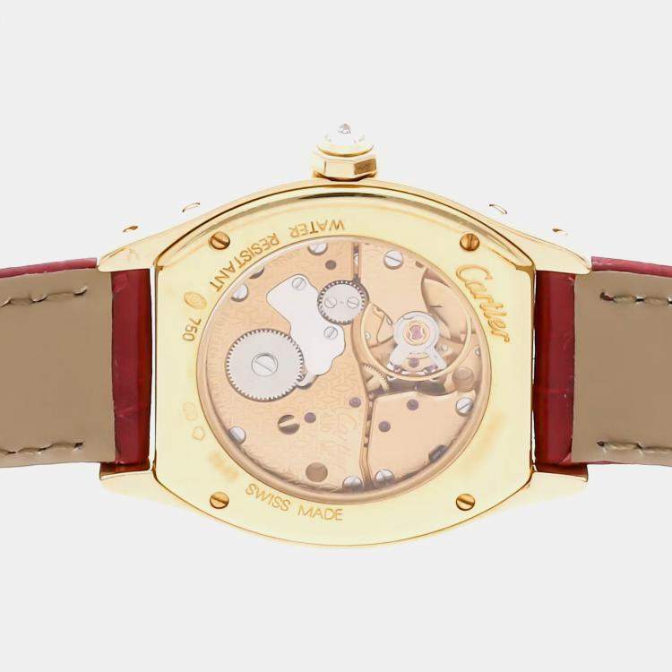 Pre Owned Cartier Silver 18k Yellow Gold Tortue WA504831 Manual Winding Women's Wristwatch 28 mm