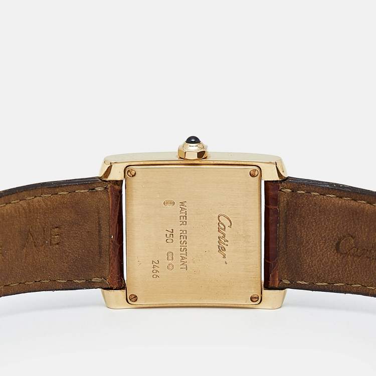 Pre Owned Cartier Cream 18K Yellow Gold Alligator Leather Tank Francaise W5001456 Women's Wristwtatch 25 mm