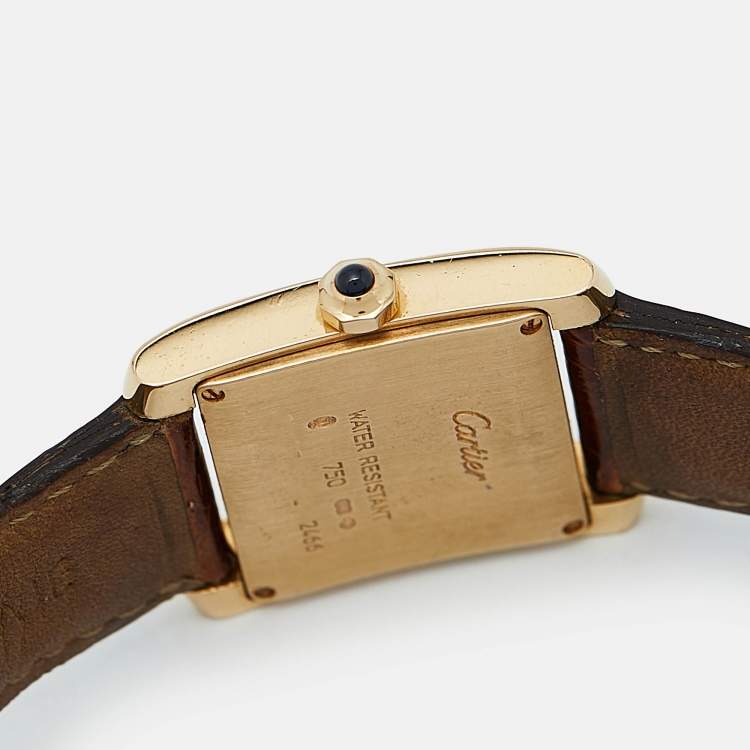 Pre Owned Cartier Cream 18K Yellow Gold Alligator Leather Tank Francaise W5001456 Women's Wristwtatch 25 mm