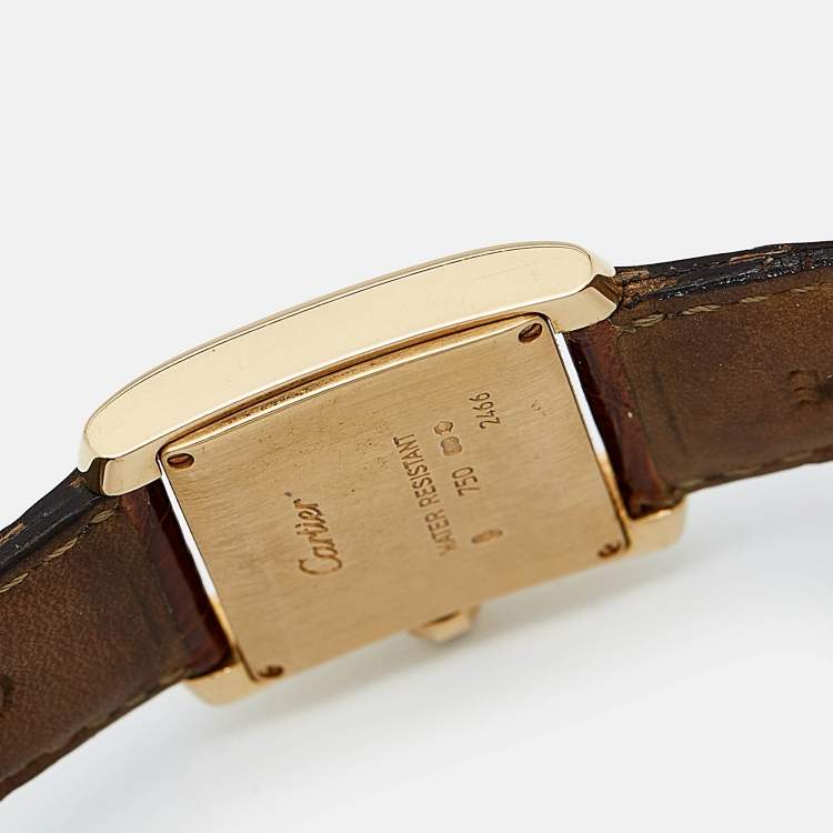Pre Owned Cartier Cream 18K Yellow Gold Alligator Leather Tank Francaise W5001456 Women's Wristwtatch 25 mm