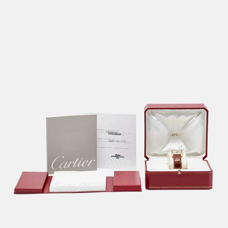 Pre Owned Cartier Cream 18K Yellow Gold Alligator Leather Tank Francaise W5001456 Women's Wristwtatch 25 mm