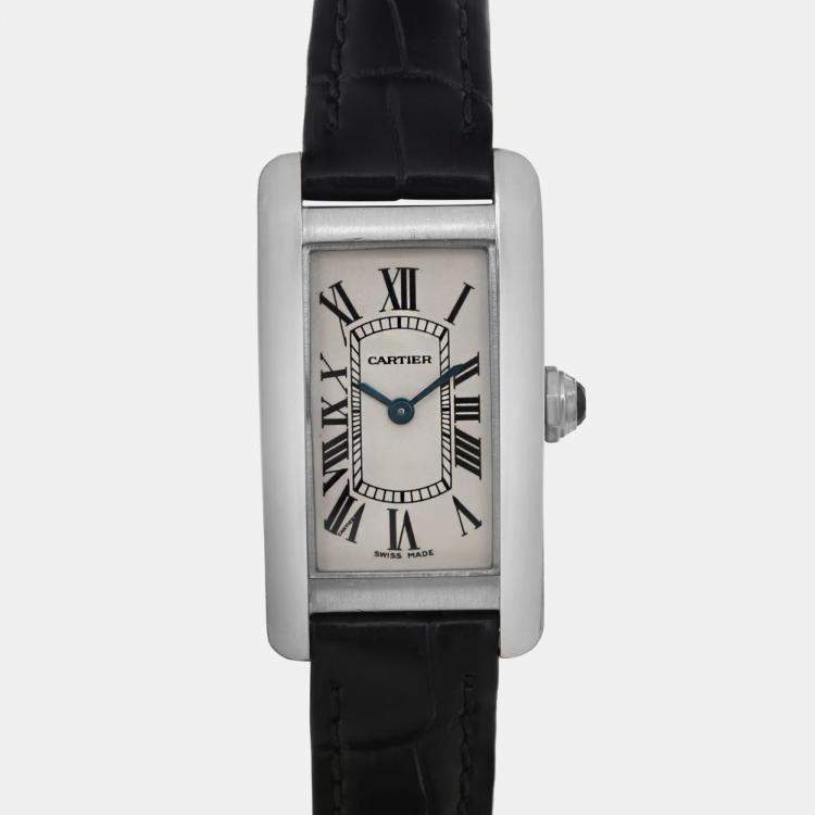 Pre Owned Cartier White 18K White Gold Tank Americaine W2601956 Quartz Women's Wristwatch 28mm