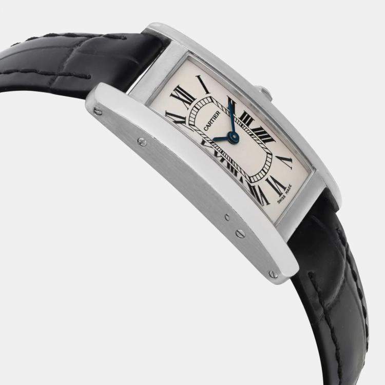 Pre Owned Cartier White 18K White Gold Tank Americaine W2601956 Quartz Women's Wristwatch 28mm
