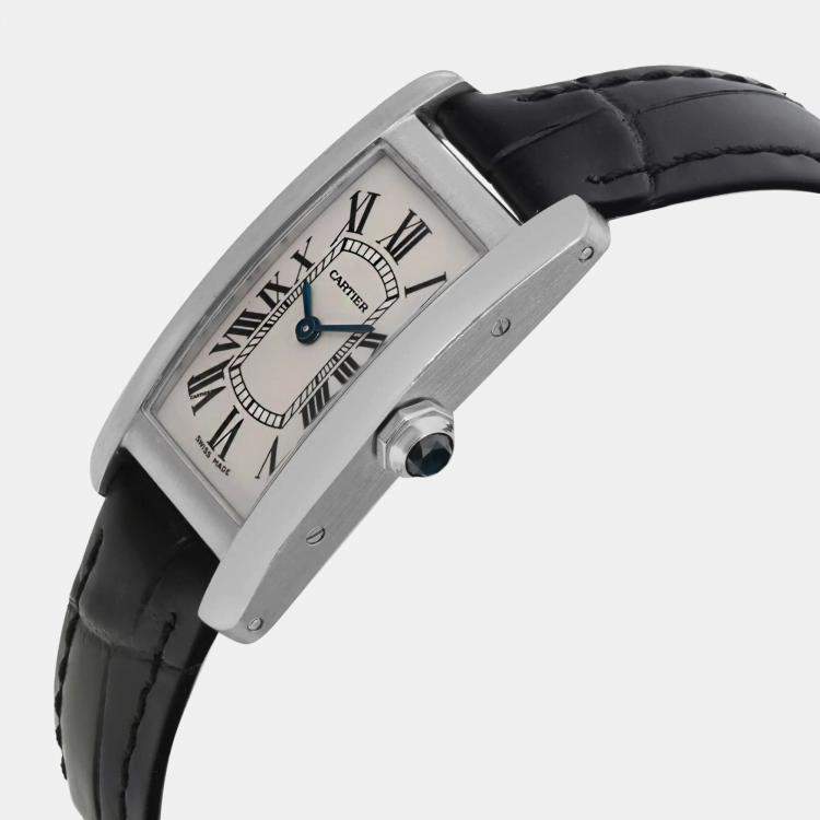 Pre Owned Cartier White 18K White Gold Tank Americaine W2601956 Quartz Women's Wristwatch 28mm