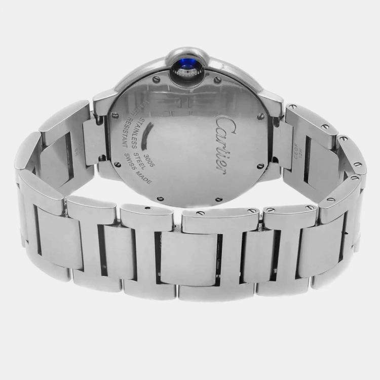 Pre Owned Cartier Silver Stainless Steel Ballon Bleu W69011Z4 Quartz Men's Wristwatch 36 mm