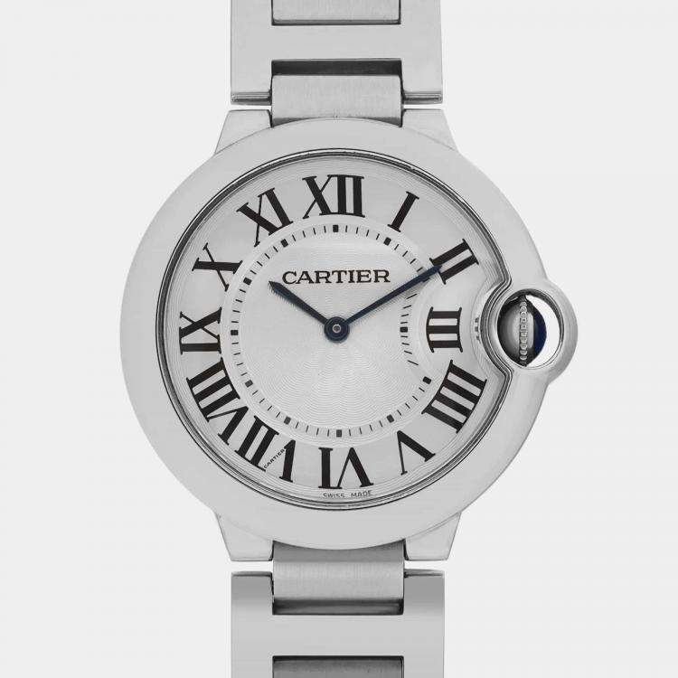 Pre Owned Cartier Silver Stainless Steel Ballon Bleu W69011Z4 Quartz Men's Wristwatch 36 mm