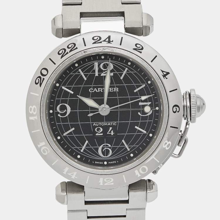 Pre Owned Cartier Black Stainless Steel Pasha De Cartier W31049M7 Unisex Wristwatch 35 mm