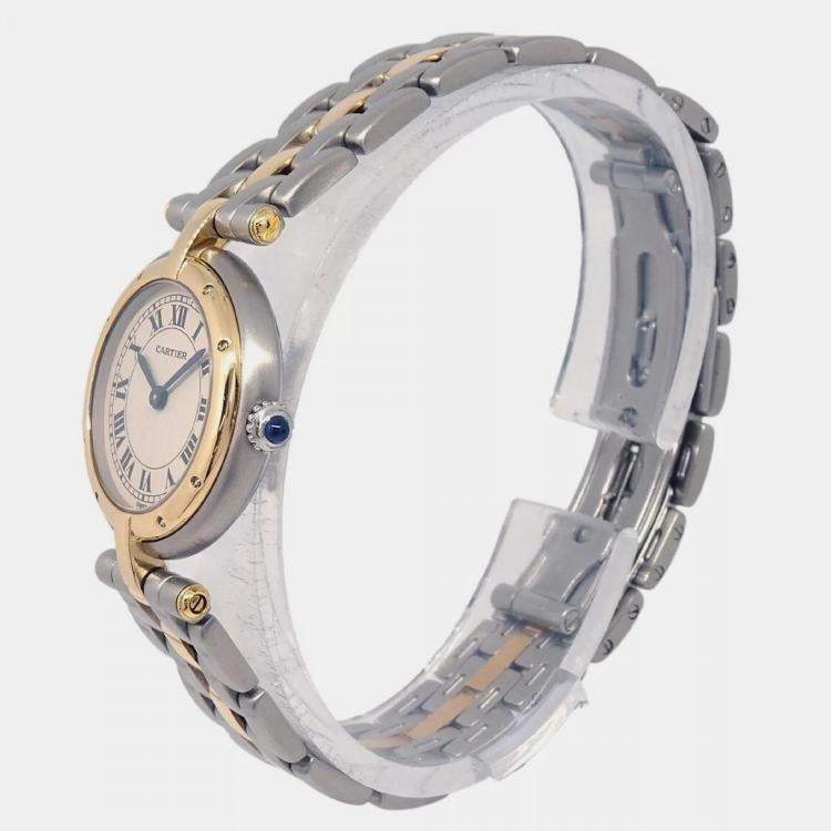 Pre Owned Cartier Beige 18k Yellow Gold Stainless Steel Panthere Vendome 1057920 Quartz Women's Wristwatch 24 mm