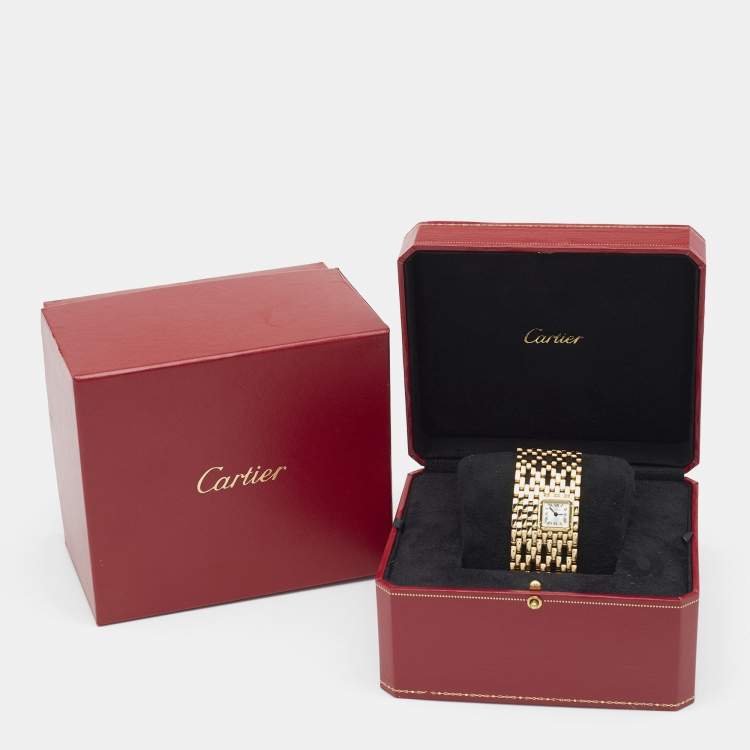 Pre Owned Cartier Silver 18k Yellow Gold Panthere de Cartier Cuff WGPN0018 Women's Wristwatch 31 mm