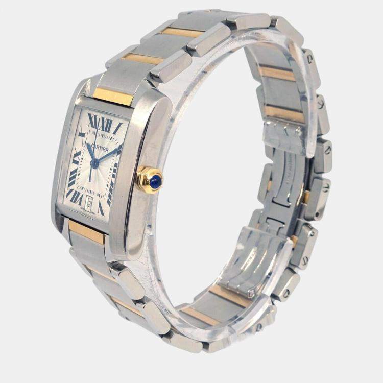 Pre Owned Cartier Beige Stainless Steel Tank Francaise W51005Q4 Quartz Women's Wristwatch 27 mm