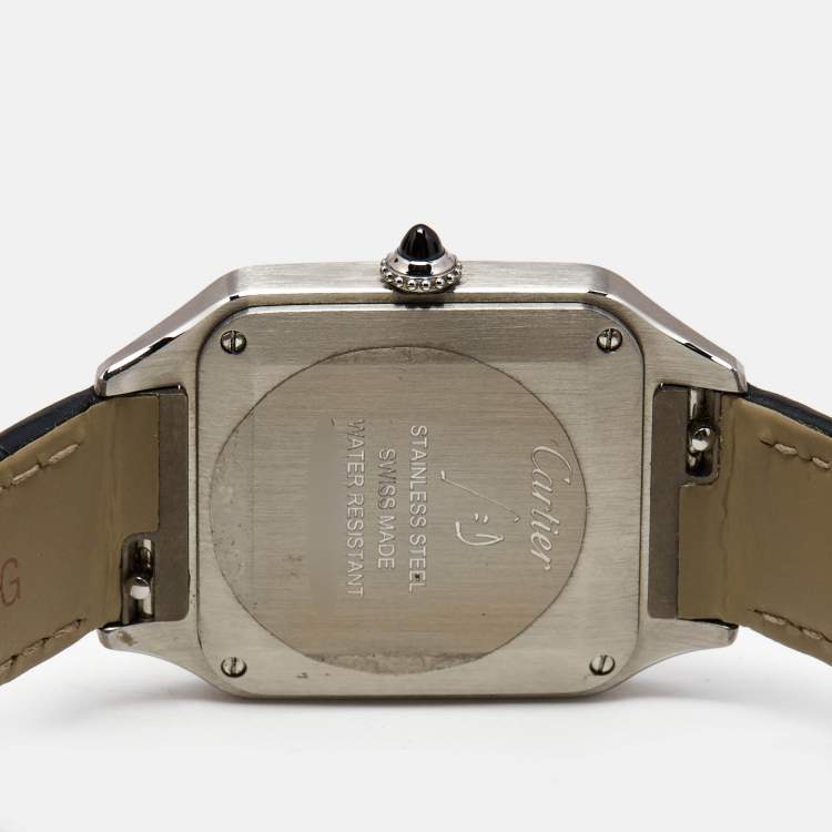 Pre Owned Cartier Silver Stainless Steel Alligator Santos-Dumont WSSA0086 Women's Wristwatch 27 mm