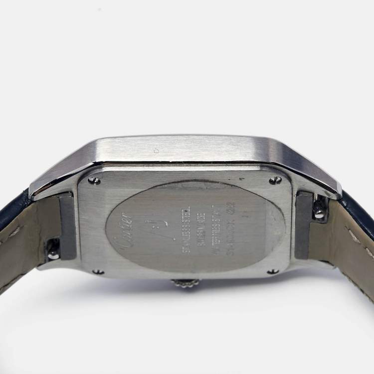 Pre Owned Cartier Silver Stainless Steel Alligator Santos-Dumont WSSA0086 Women's Wristwatch 27 mm