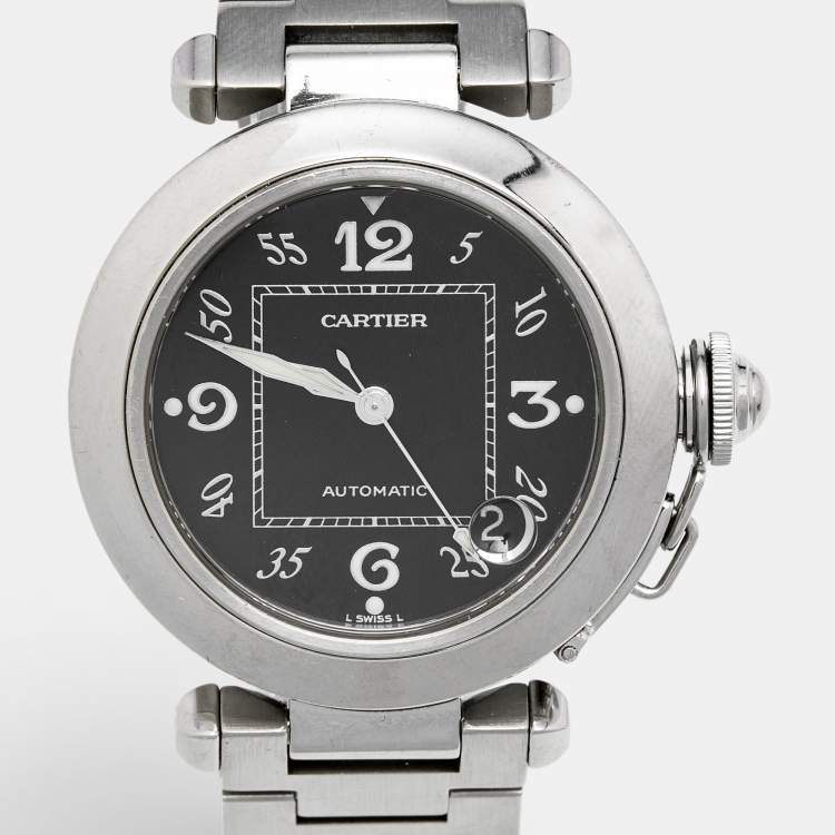 Pre Owned Cartier Black Stainless Steel Pasha De Cartier W31049M7 Unisex Wristwatch 35 mm