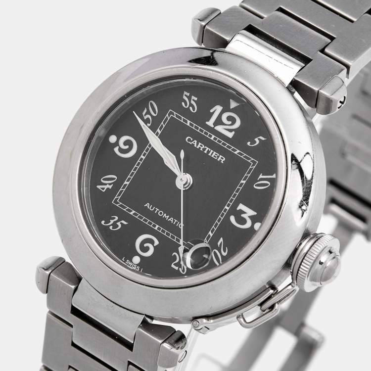 Pre Owned Cartier Black Stainless Steel Pasha De Cartier W31049M7 Unisex Wristwatch 35 mm