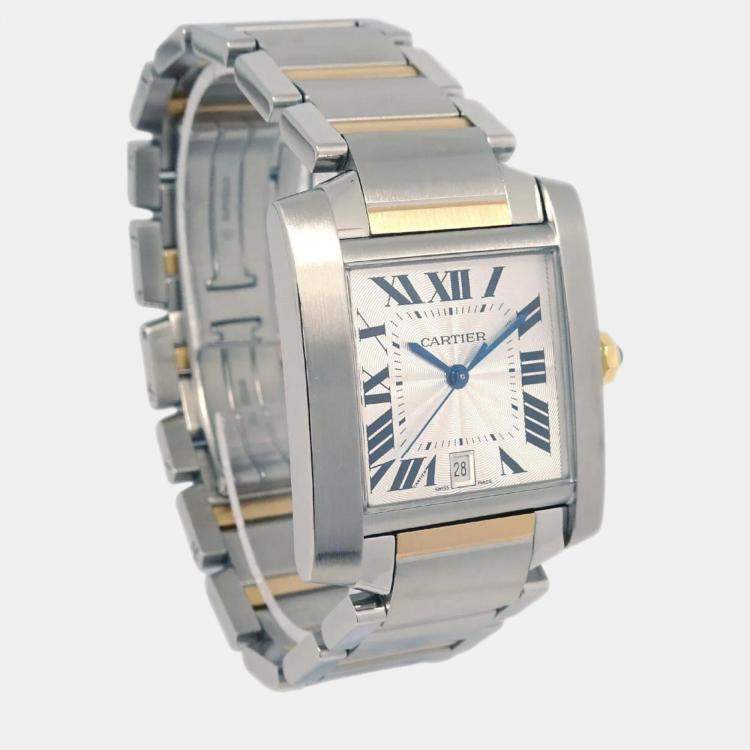 Pre Owned Cartier Silver 18k Yellow Gold Stainless Steel Tank Francaise 2302 Automatic Women's Wristwatch 27 mm