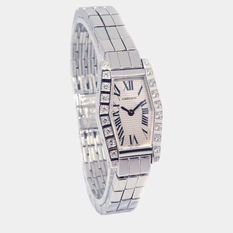 Pre Owned Cartier White Diamond 18k White Gold Lanieres 2560 Quartz Women's Wristwatch 18 mm