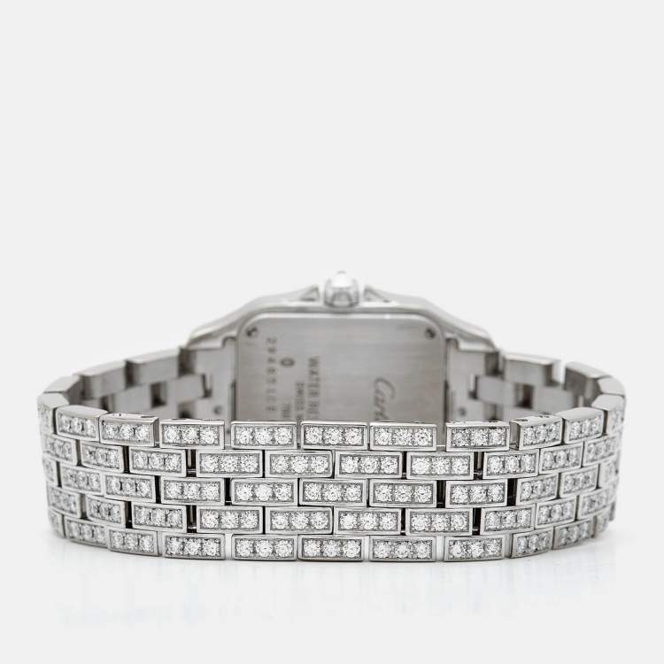 Pre Owned Cartier Silver 18k White Gold Diamond Santos Demoiselle WF9010YA Women's Wristwatch 26 mm
