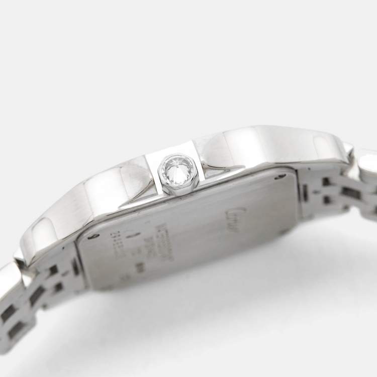 Pre Owned Cartier Silver 18k White Gold Diamond Santos Demoiselle WF9010YA Women's Wristwatch 26 mm