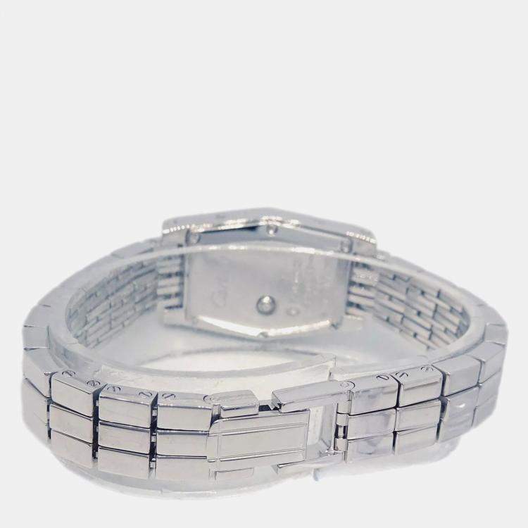 Pre Owned Cartier Silver 18k White Gold Diamond Laniere Tonneau WJ2005W3 Quartz Women's Wristwatch 18 mm