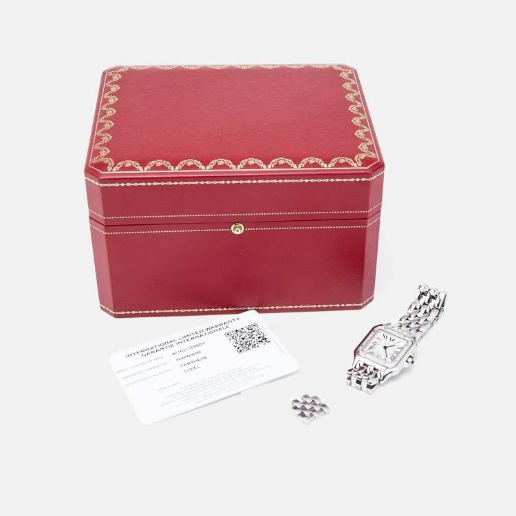Pre Owned Cartier Silver Stainless Steel Diamond Panthere De Cartier W4PN0008 Women's Wristwatch 29 mm