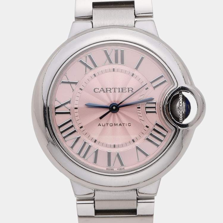 Pre Owned Cartier Pink Stainless Steel Blue Sapphire Ballon Bleu de Cartier W6920100 Women's Wristwatch 33mm