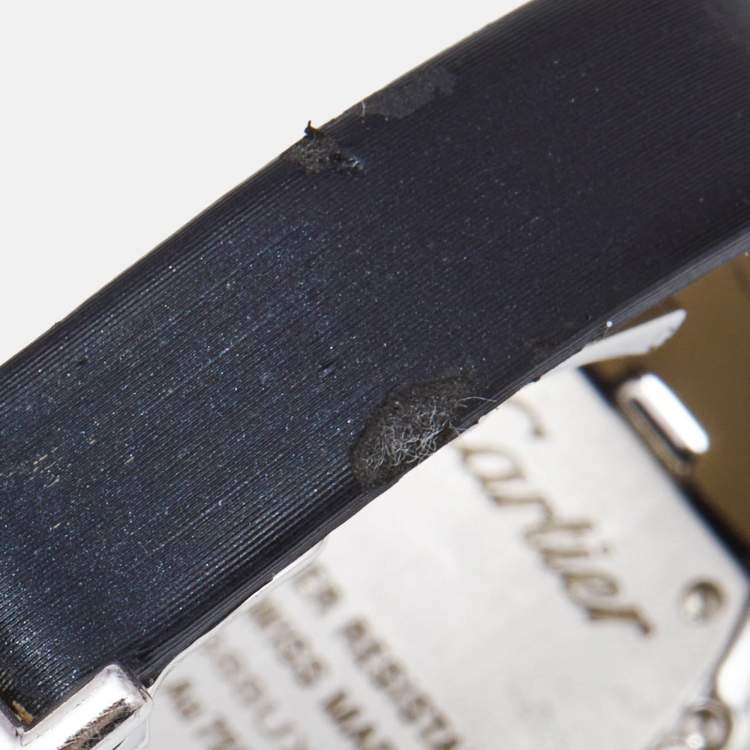 Pre Owned Cartier Silver 18K White Gold Diamond Satin Baignoire WB520027 Women's Wristwatch 25 mm