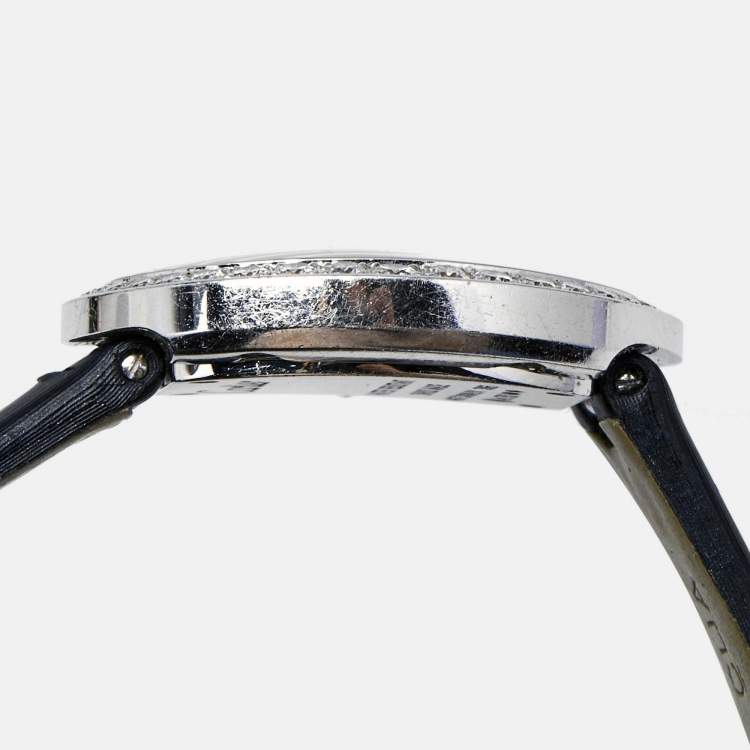 Pre Owned Cartier Silver 18K White Gold Diamond Satin Baignoire WB520027 Women's Wristwatch 25 mm