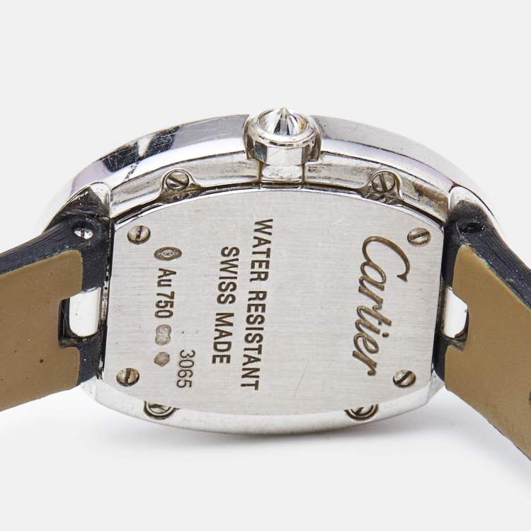 Pre Owned Cartier Silver 18K White Gold Diamond Satin Baignoire WB520027 Women's Wristwatch 25 mm