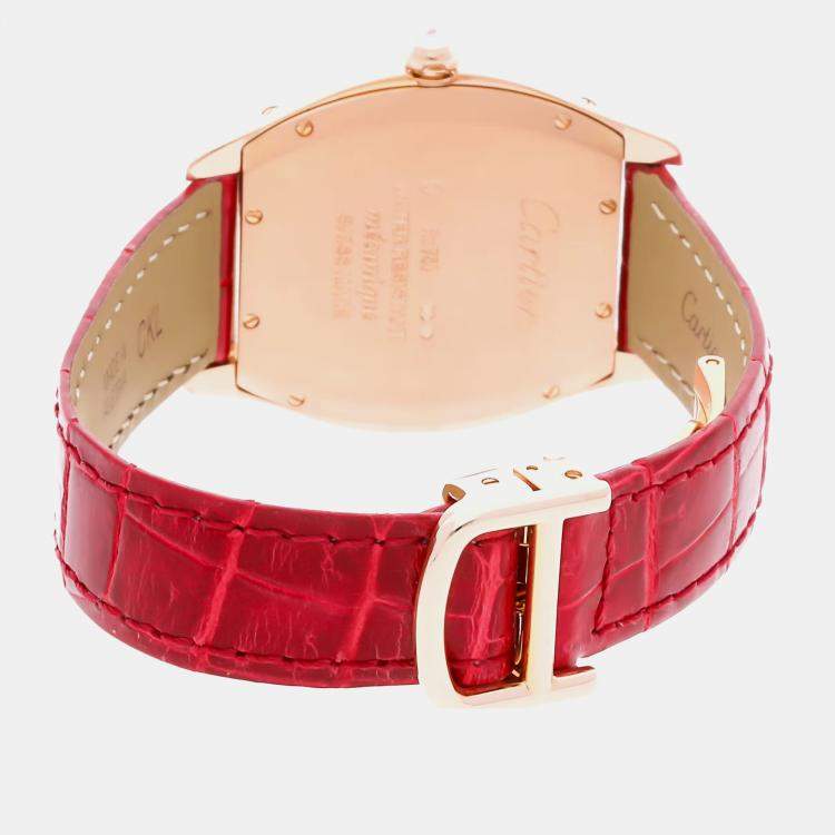Pre Owned Cartier Tortue WA501008 Manual Winding Rose Gold Silver Dial Women's Wristwatch 31mm