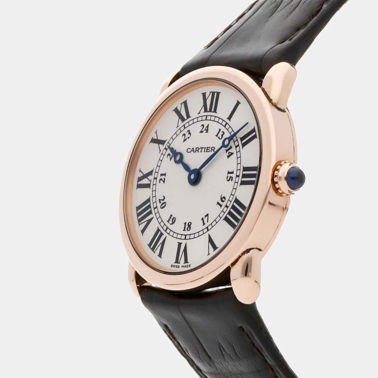 Pre Owned Cartier Ronde Louis Cartier W6800151 Quartz Rose Gold Silver Dial Women's Wristwatch 28mm