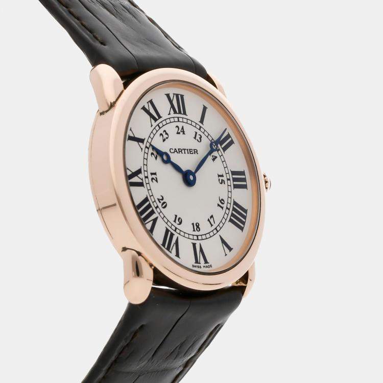 Pre Owned Cartier Ronde Louis Cartier W6800151 Quartz Rose Gold Silver Dial Women's Wristwatch 28mm