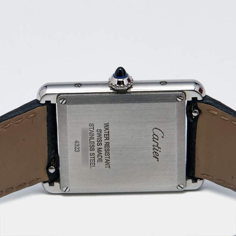 Pre Owned Cartier Silver Stainless Steel Calf Leather Tank Must WSTA0041 Women's Wristwatch 25.50 mm